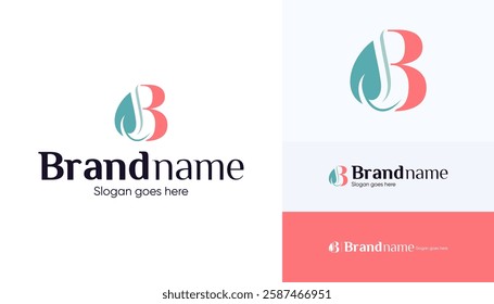 Letter B logo combination with leaf icon, Symbol usable used for growing Business, Skin care, Boutique, Identity, Beauty salon, Fashion, Jewelry, Hotel, Beauty products, Spa, etc. Feminine style logo