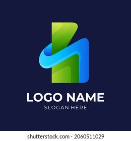letter B logo concept logo with 3d green and blue color style