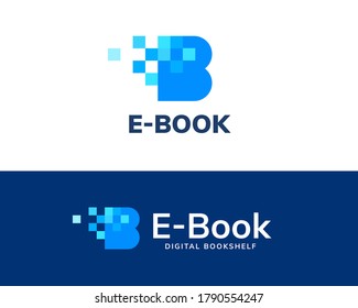 Letter B logo design with blue tone square, concept of e-book, digital library and online education
