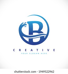 Letter B Logo Design With Blue Water Splash Vector Illustration