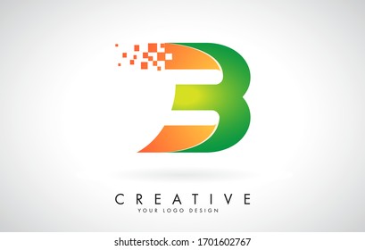 Letter B Logo Design in Bright Colors with Shattered Small blocks on white background.  Vector Illustration Design. Pixel art of the B letter logo. 
