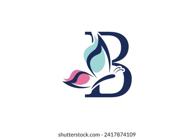 letter b logo design with butterfly illustration logo concept