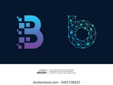 Letter B logo design collection. Abstract symbol for digital technology.