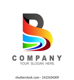 Letter b logo design, colorful ribbon, 
company logo with the initials letter b