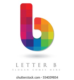 Letter B Logo Design Concept in Rainbow Mosaic Pattern Fill 