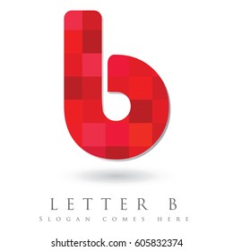 Letter B Logo Design Concept in Red Mosaic Pattern Fill
