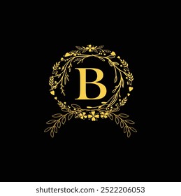  Letter B Logo Design, Creative Minimal B Monogram. abstract vector logo monogram. B Flower logo Wedding . Elegant monogram. Illustration of wedding monogram logo with flower frame.