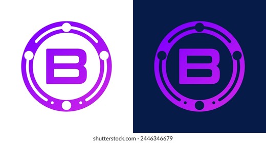 letter B logo design with dotted gradient digital circles, for digital, technology, data