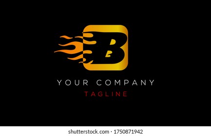 Letter B Logo Design, With Fire, Blaze, Flame Icon B