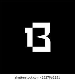 Letter B logo design with geometric number 13 concept.