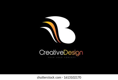 Letter B Logo Design Icon With Modern Creative Orange Swoosh. Modern B letter Design Vector Illustration.