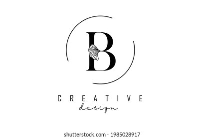 Diseño del logotipo de la letra B con detalles de hoja y marco de círculo. Ilustración vectorial con elementos botánicos. Plantilla de naturaleza con letra B para marca personal, empresas, negocios, ecológicos o productos naturales. 