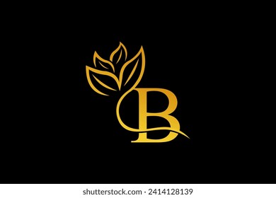 letter B logo design with luxurious gold and elegant floral ornaments. monogram B. icon B flourish. logo for business, company, boutique, salon, beauty, restaurant, brand, etc