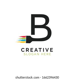 Diseño de logotipo de letra B con estilo pincel de pintura. Ilustración de vectores de pincel de pintura.