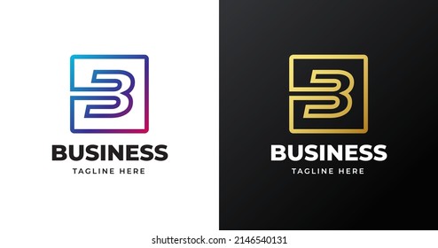 Letter B logo design with square lines geometric shape gradient concept for business company
