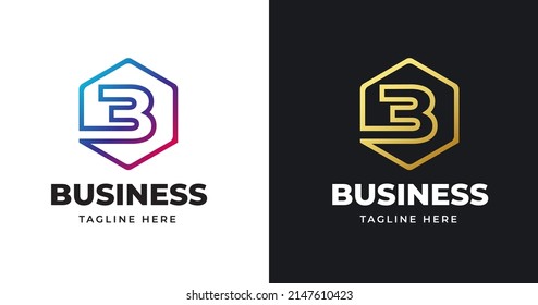 Letter B logo design with square lines geometric shape gold gradient concept luxury for business company