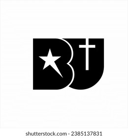 Letter B logo design with stars and cross.