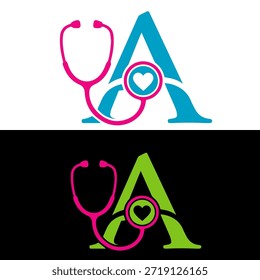letter B logo design with stethoscope and heart icon