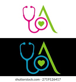 Diseño del logotipo de la letra B con el estetoscopio y el icono del corazón