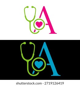 letter B logo design with stethoscope and heart icon