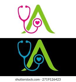 Diseño del logotipo de la letra B con el estetoscopio y el icono del corazón