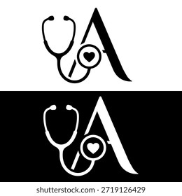 Diseño del logotipo de la letra B con el estetoscopio y el icono del corazón