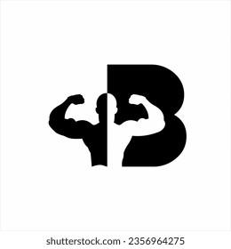 Letter B logo design with strong hand illustration. Fitness club logo design.