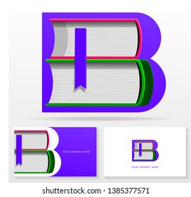 Letter B logo design template. Letter B made of books. Colorful vector sign for library or bookstore. Business card templates.