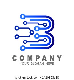 Letter b logo design template, technology, digital, logo type vector