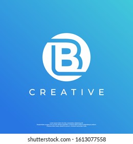 Letter B logo design template with white color and blue background