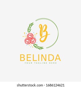 Letter B logo design template with beautiful circles and flower frames