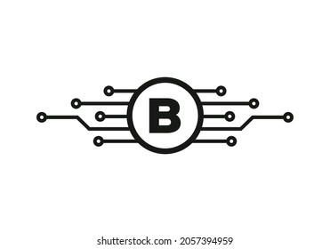 Letter B Logo Design Template. B Letter For Cyber Logo Protection, Technology, Biotechnology And High Tech. Network Logo Design