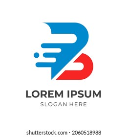 letter B logo design template concept vector with flat red and blue color style