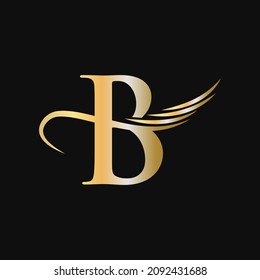 Letter B Logo Design Template. B Letter Logotype Business And Company Identity Vector With Golden, Fashion, Wing Concept