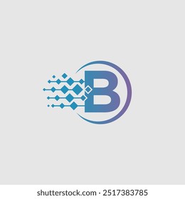 Letter B logo design template, B tech logo with circle, B technology logo vector