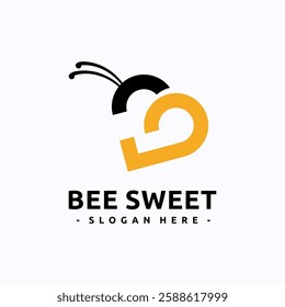 Letter B logo design template. Bee animal with love concept. Creative vector symbol.