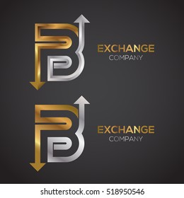 Letter B logo design template Gold and Silver color. Arrow creative sign