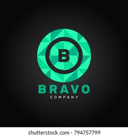 Letter B Logo Design Template With Green Circle Isolated on Black Background. Vector Illustration