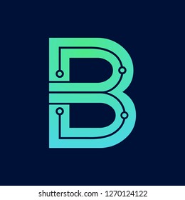Letter b logo design template,Technology abstract dot connection cross vector logo icon circle logotype