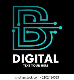 Letter B logo design template,Technology abstract dot connection cross vector logo icon circle logotype. Graphic is suitable for technology, digital, sharp, dot, electric. Gradient blue and light blue