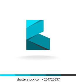 Letter B logo design. Wide deep blue color paper ribbons flat origami style. Angular corner shape.