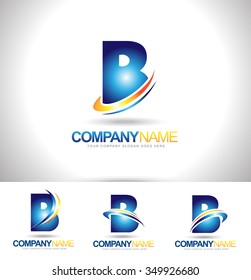 Letter B Logo Designs. Creative abstract vector letter B icons with blue orange and green colors. 