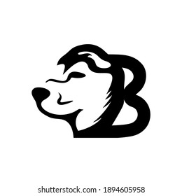 Letter B logo with dog shape, vector illustration.