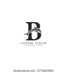 Letter B logo with Dolphin Art. Alphabet B Dolphin Icon Design