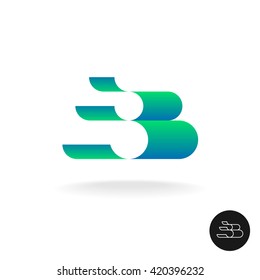 Letter B logo. Elegant color 3D stripes style. Wide ribbons perspective design.