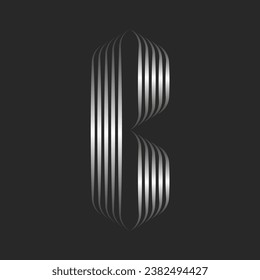 Letter B logo elegant monogram from metallic gradient stripes from smooth thin parallel lines, creative calligraphic silver ribbons logotype.