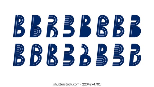 Letter b logo elements set, vector trendy retro initial, geometric monogram design symbol B.