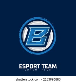 Letter B logo eSports design template, gamer mascot logo illustration design with initial emblem.