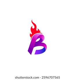 Letter B logo and fire design combination, 3d colorful style