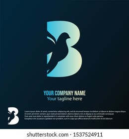 Letter B logo with gradient colors, collaborating bird shapes, vectors, creative designs, 10 eps.